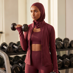 Amal - Modest Zip 3-Piece Set - Maroon Red - Dumbbell Curl Gym
