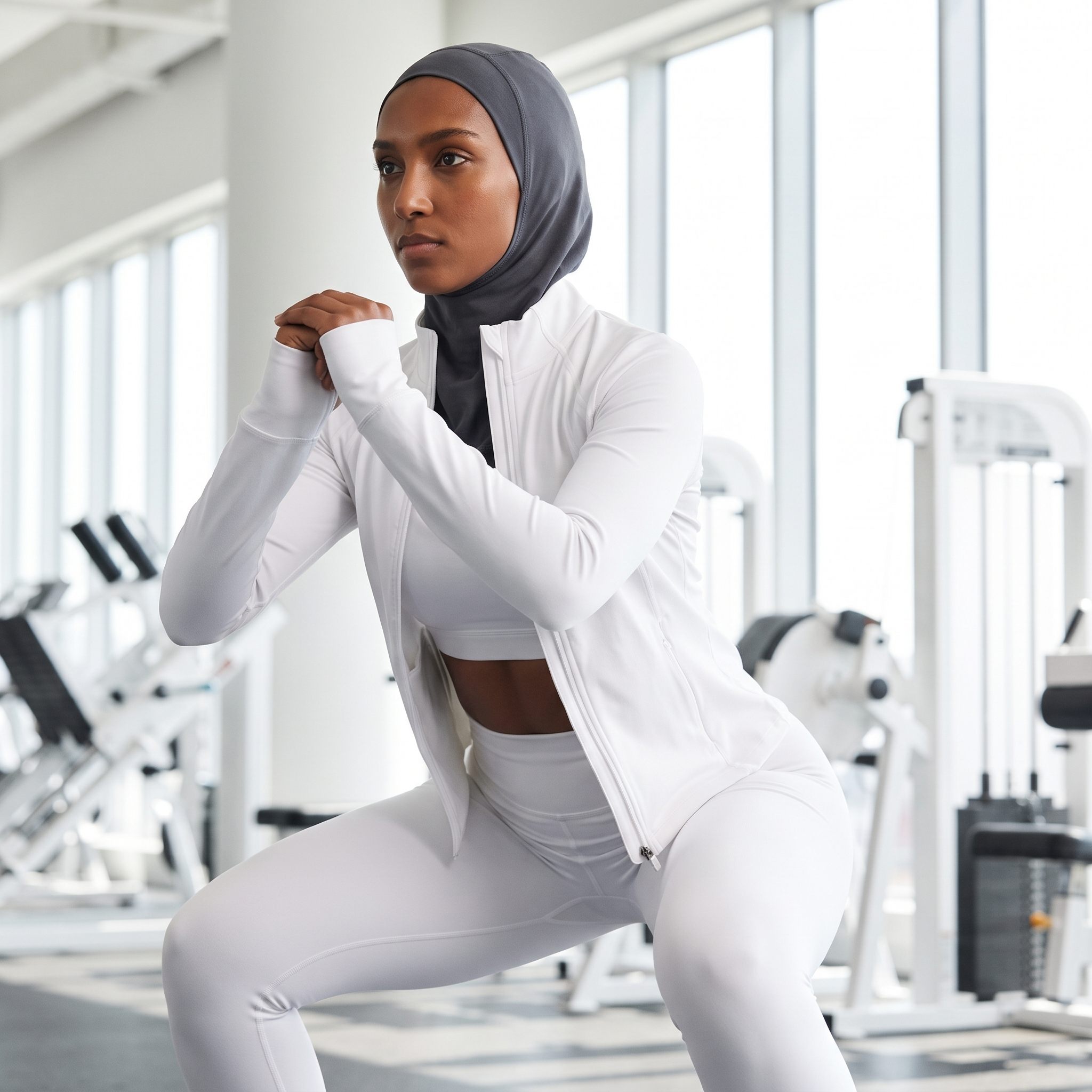 Amal - Modest Zip 3-Piece Set - White - Power Squat Gym