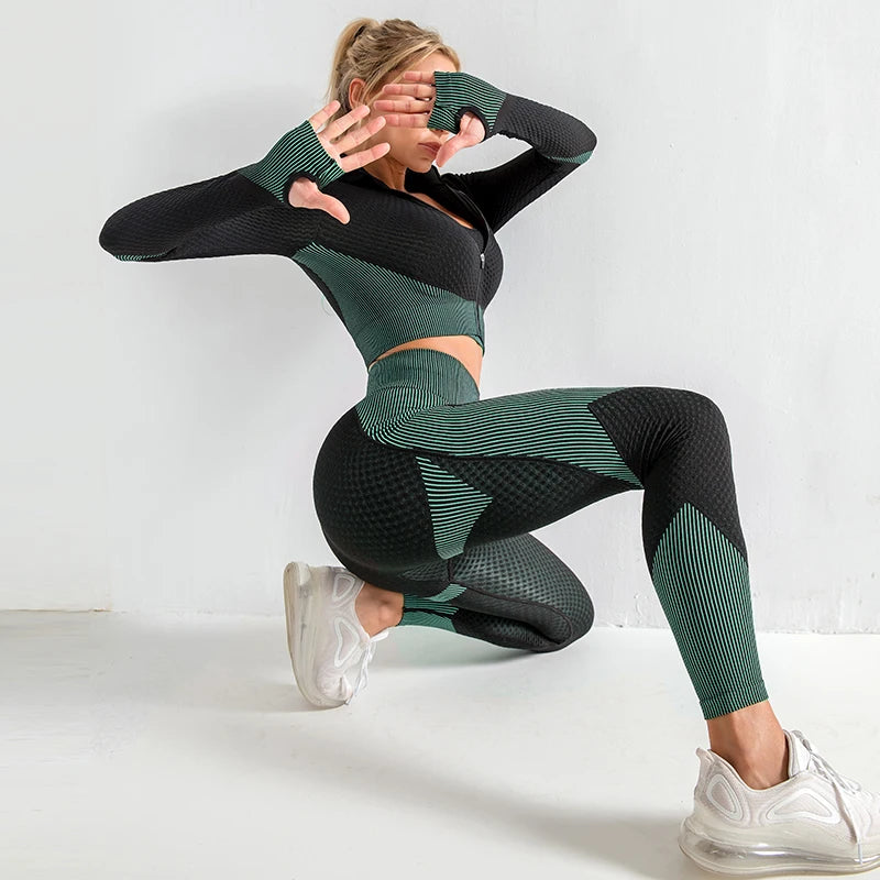 VYRENA Seamless Yoga Suit — Women's Long Sleeve Gym Set