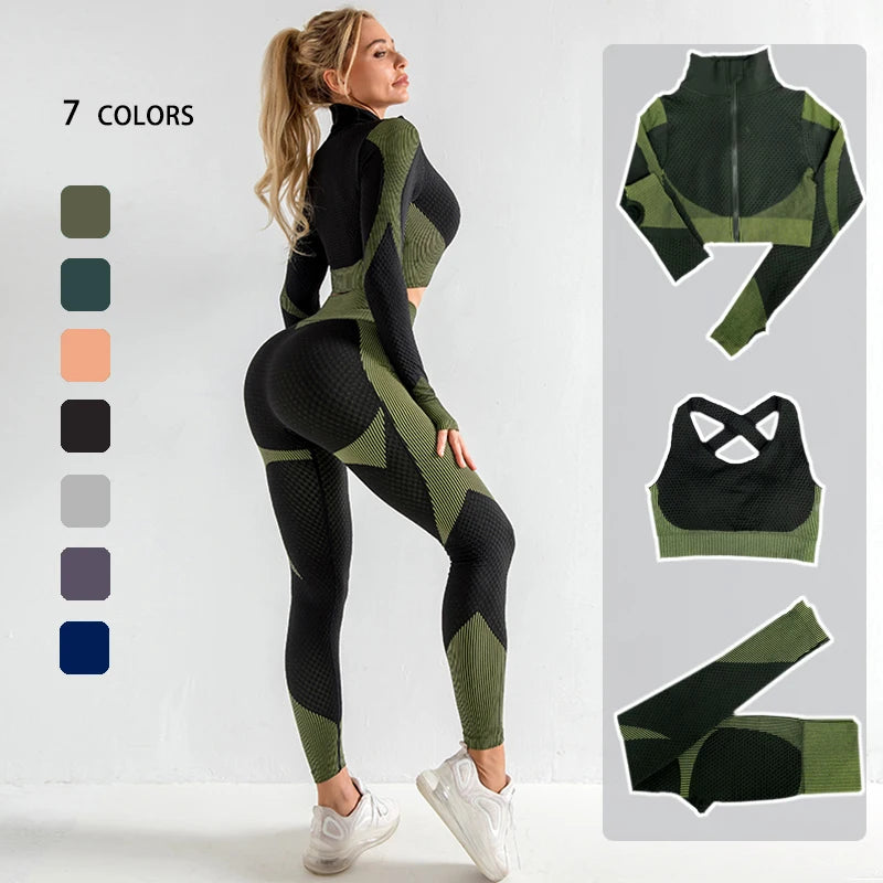 VYRENA Seamless Yoga Suit — Women's Long Sleeve Gym Set