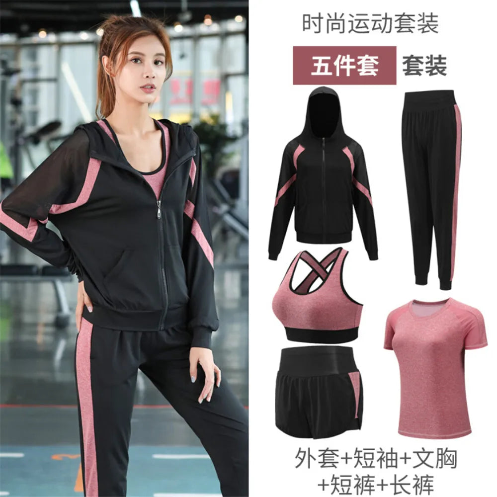 VYRENA 5-Piece Gym Set | Jacket, T-Shirt, Bra, Shorts & Leggings
