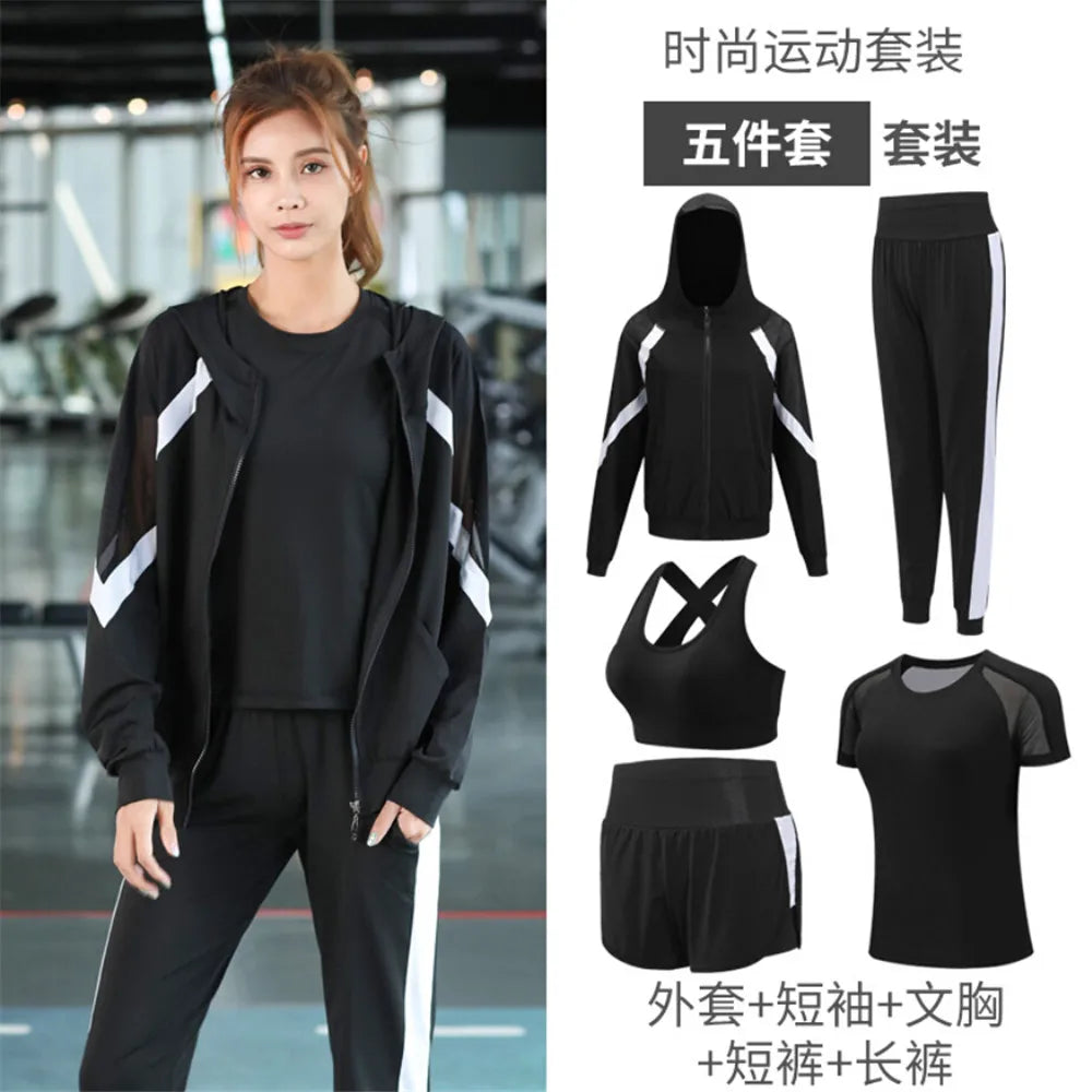 VYRENA 5-Piece Gym Set | Jacket, T-Shirt, Bra, Shorts & Leggings