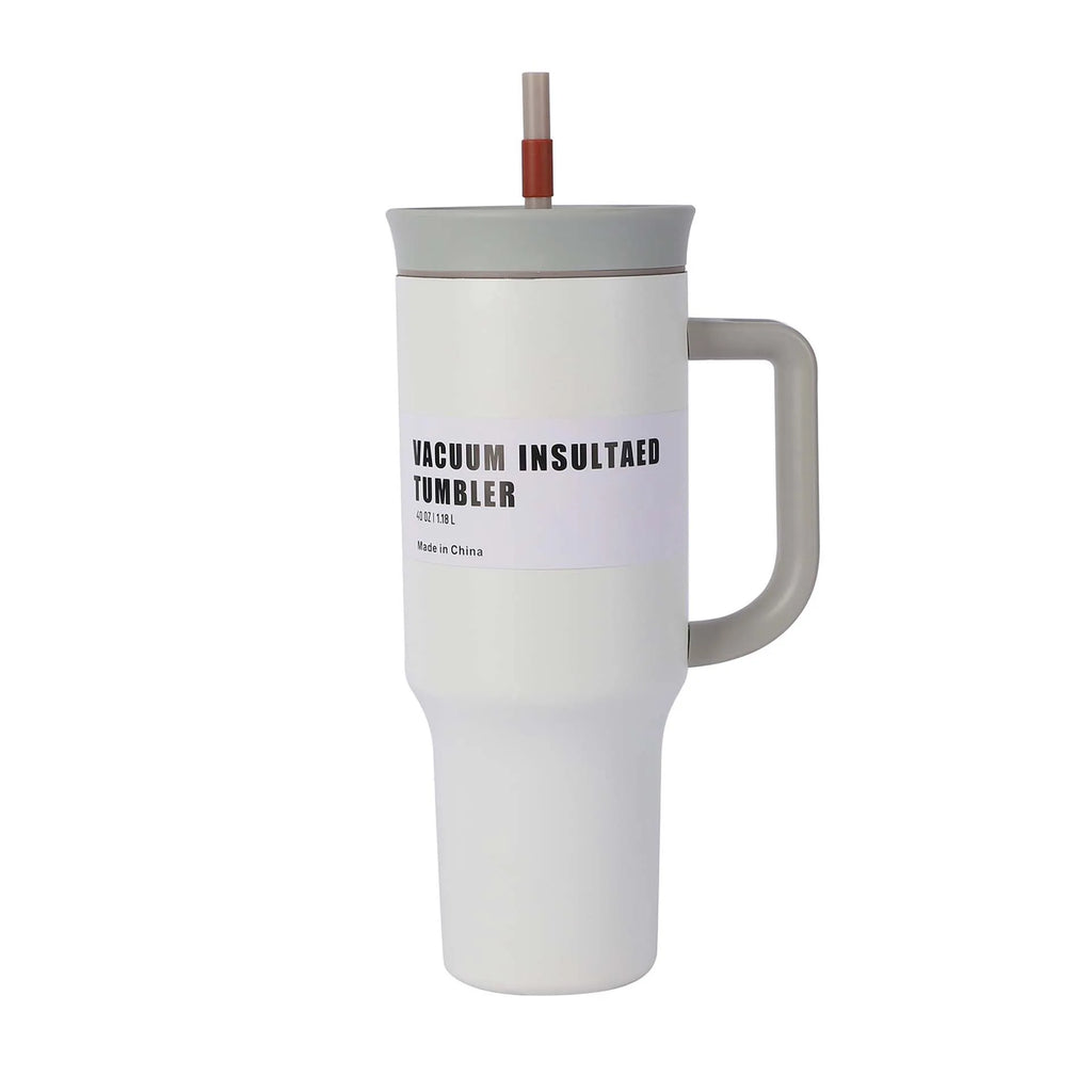 40oz Stainless Steel Tumbler with Handle Straw Double-Wall Vacuum Flask Thermos Car Travel Mug Hot And Cold Insulated Drinkware