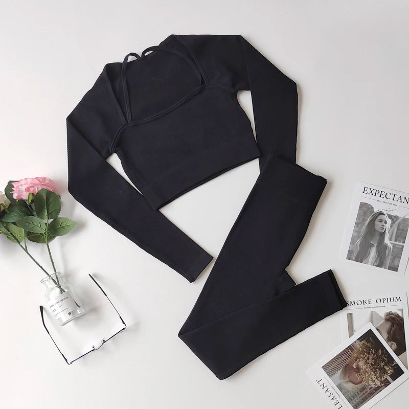 VYRENA Studio Set — Seamless Sports Bra, Crop Top & Leggings