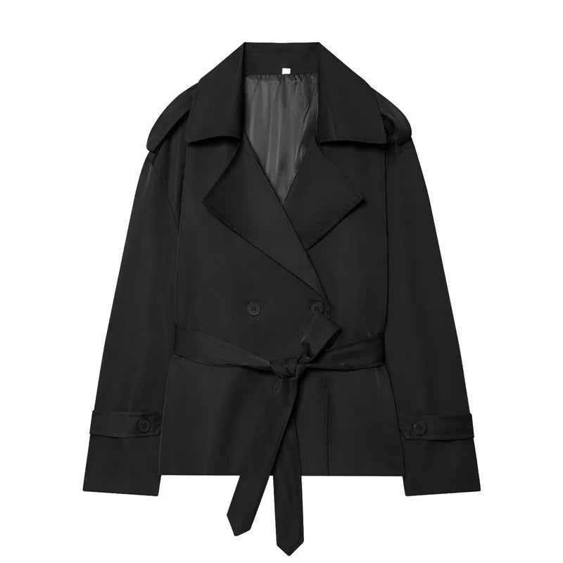 VYRENA Belted Trench Coat | Women's Lapel Button Short Jacket