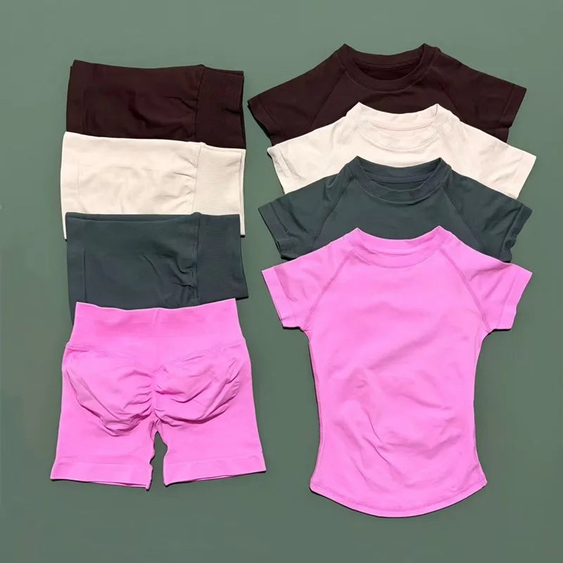 VYRENA Active Set — Short Sleeve Sports Bra & Shorts