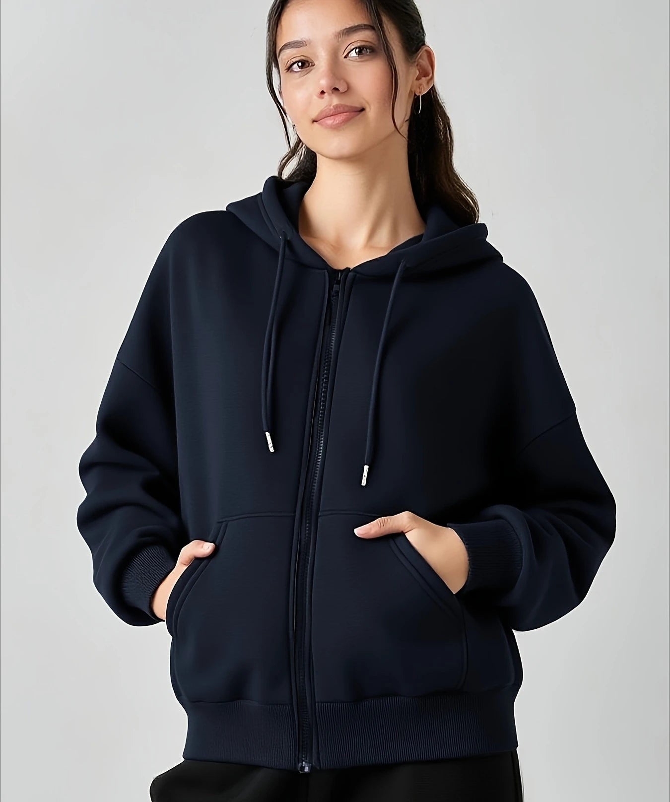 VYRENA Zip Pocket Oversized Hoodie | Women's Pullover Gym Sweatshirt