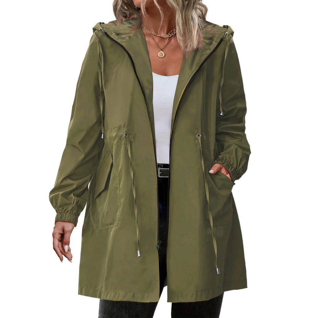 VYRENA Hooded Trench Coat | Women's Long Casual Windbreaker