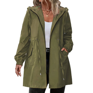 Vyrena Hooded Trench Coat Long Casual Windbreaker