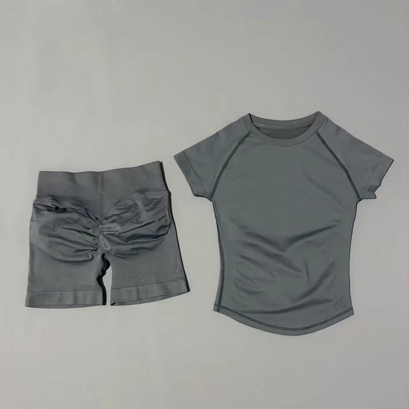 VYRENA Active Set — Short Sleeve Sports Bra & Shorts