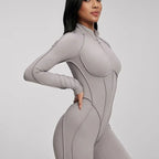 FUBEIKE Women's Jumpsuit Fashion Sexy Slim Fit Hollow Out Long Sleeve Zipper Sports Gym Workout Legging Bodysuits Activewear