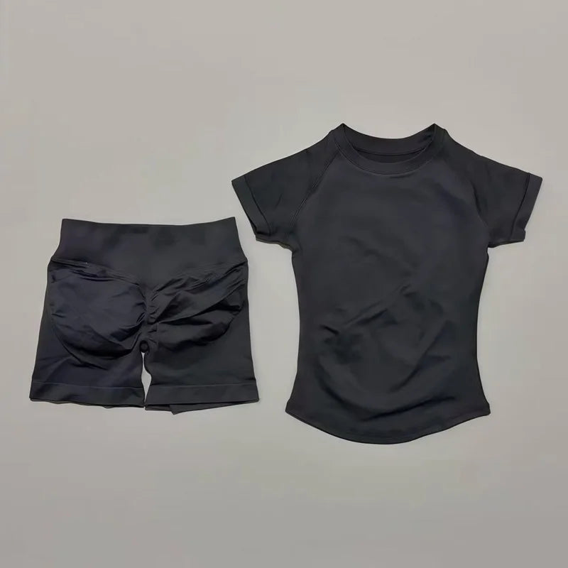 VYRENA Active Set — Short Sleeve Sports Bra & Shorts