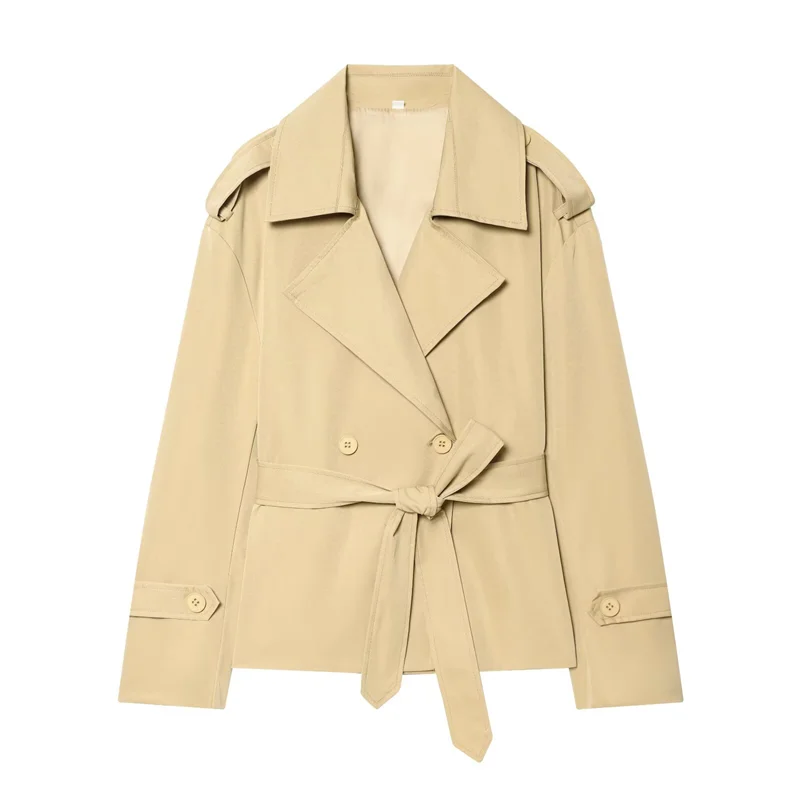 VYRENA Belted Trench Coat | Women's Lapel Button Short Jacket