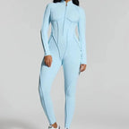 FUBEIKE Women's Jumpsuit Fashion Sexy Slim Fit Hollow Out Long Sleeve Zipper Sports Gym Workout Legging Bodysuits Activewear