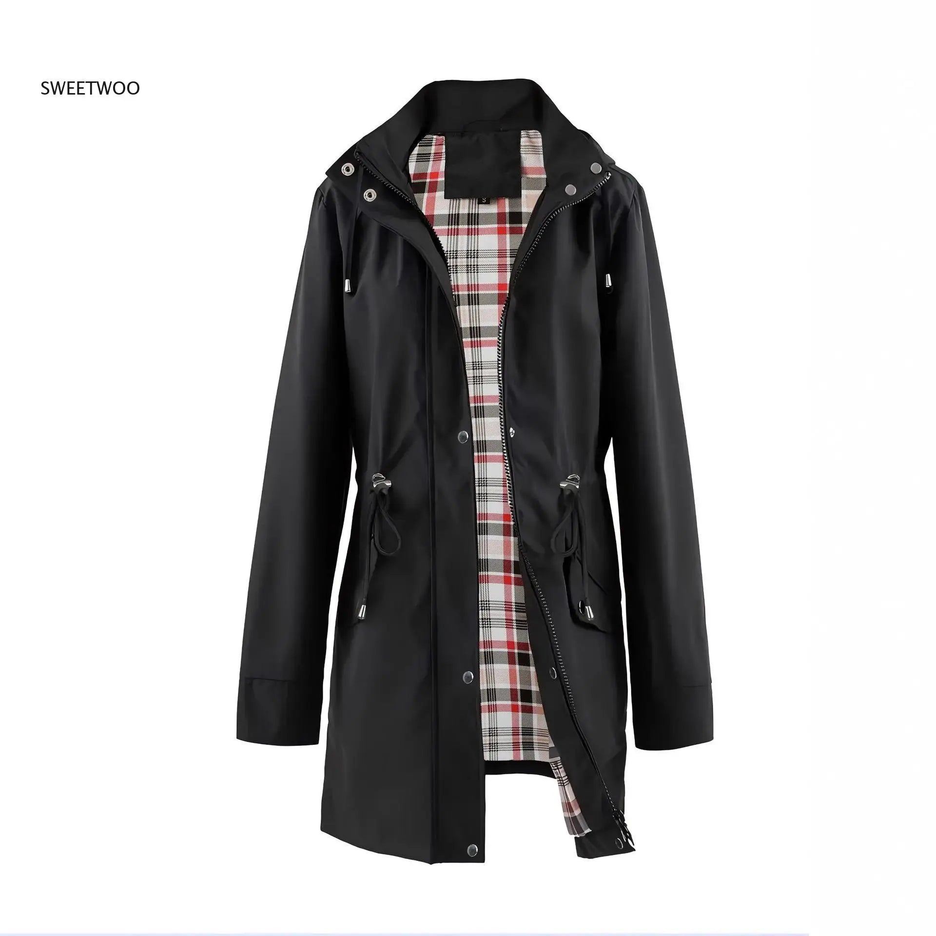 VYRENA Plaid Lined Trench Coat | Women's Water Repellent Long Jacket