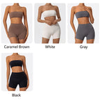 Women's 2-Piece Strapless Gym Set - Crop Top & High-Waist Shorts