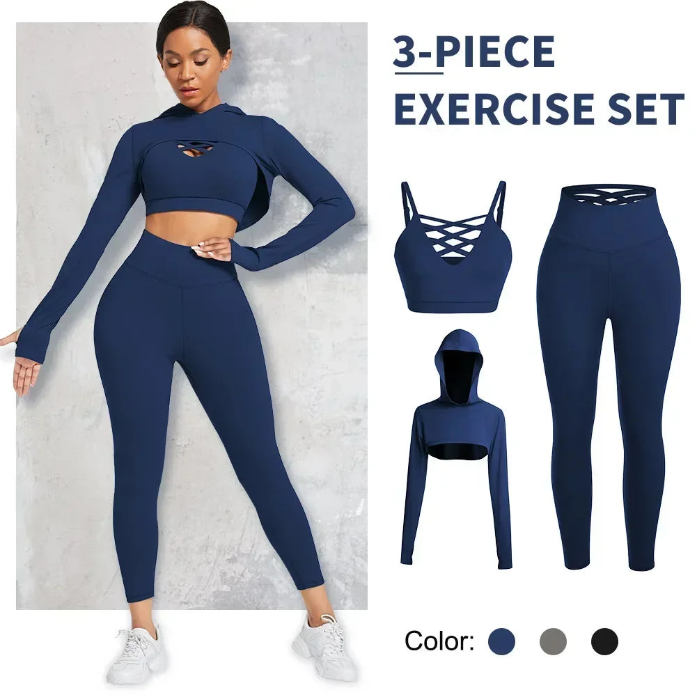 VYRENA Studio Hoodie Set — 3-Piece Women's Gym Tracksuit