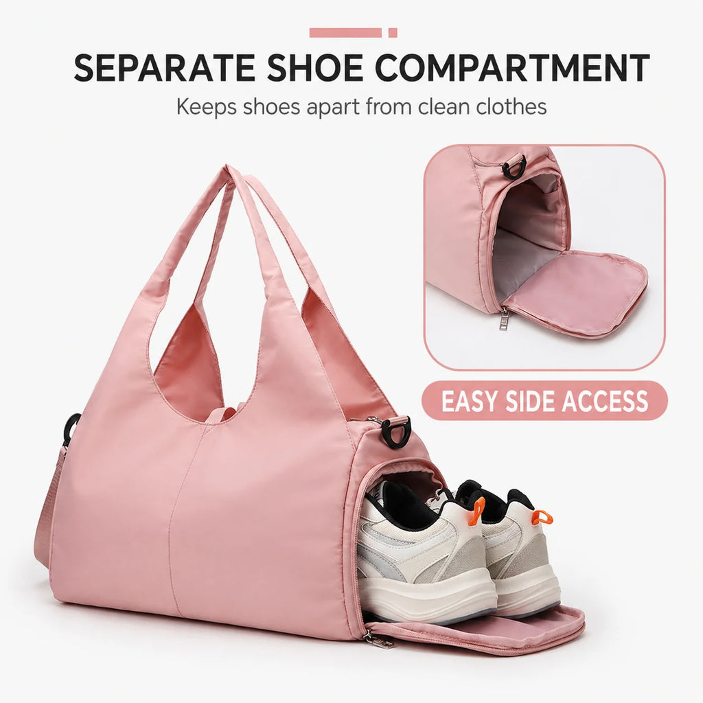Women's Gym Bag with Shoe Compartment - Lightweight Weekender Duffel