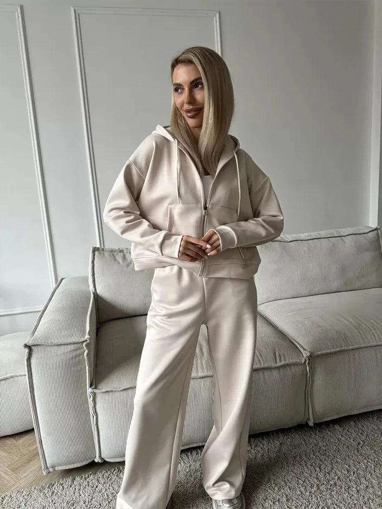 VYRENA Hooded Cardigan Set — Women's 2-Piece Zip Lounge Set