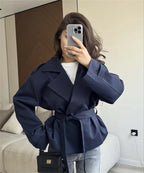 VYRENA Belted Trench Coat | Women's Lapel Button Short Jacket