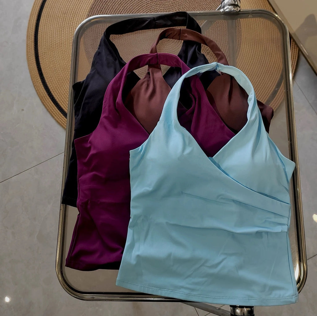 Women's V-Neck Sports Bra - Halter Neck Yoga & Gym Top