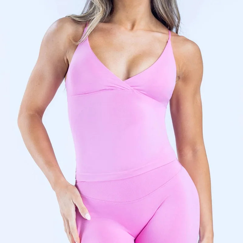 Women's Cross-Back Sports Vest - Padded Seamless Gym Camisole