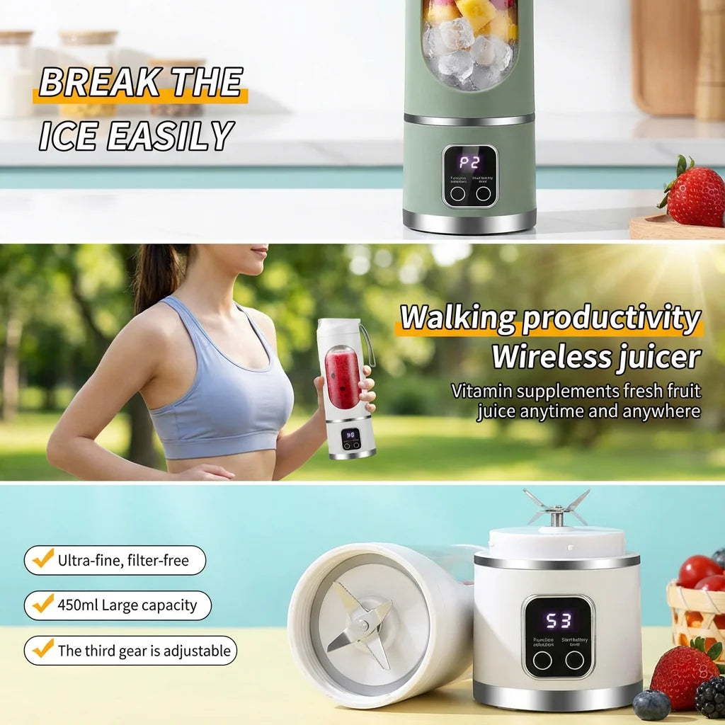 Portable Electric Juicer Bottle - 450ml USB Rechargeable Blender Cup