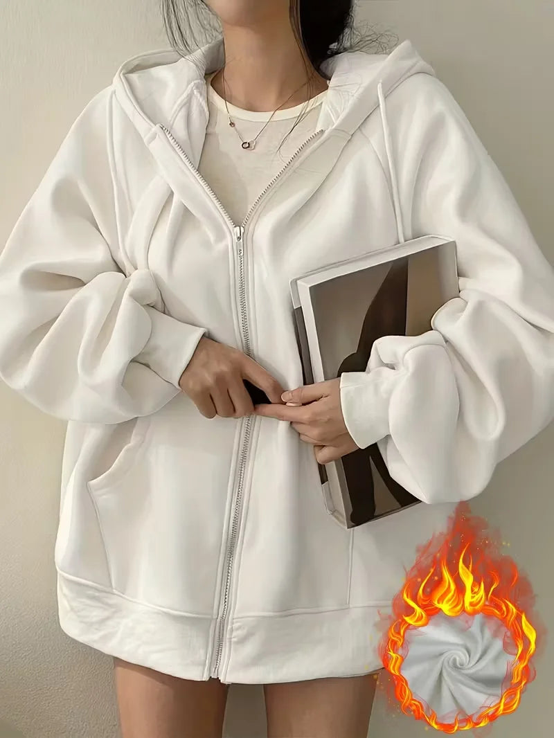 VYRENA Zip Pocket Oversized Hoodie | Women's Pullover Gym Sweatshirt