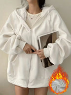 VYRENA Zip Pocket Oversized Hoodie | Women's Pullover Gym Sweatshirt