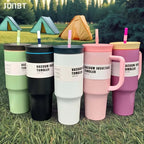 40oz Stainless Steel Tumbler with Handle Straw Double-Wall Vacuum Flask Thermos Car Travel Mug Hot And Cold Insulated Drinkware