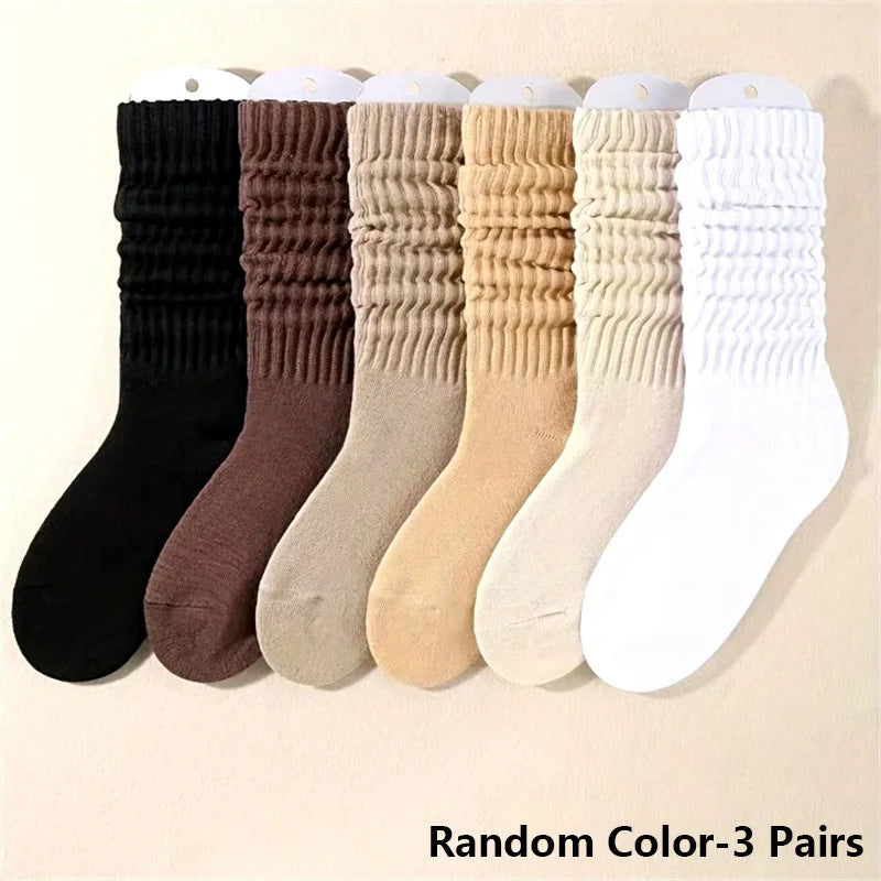 6 pairs of women's mid leg pleated socks, suitable for casual clothing, daily comfortable and soft texture