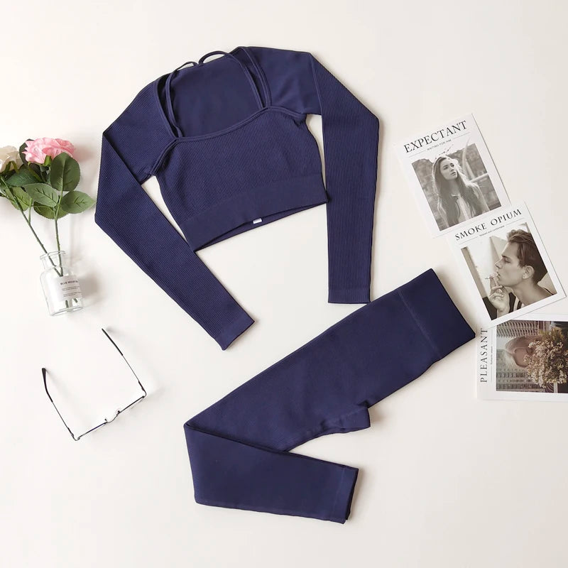 VYRENA Studio Set — Seamless Sports Bra, Crop Top & Leggings