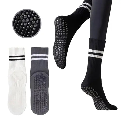 Women's Pilates Grip Socks 2 Pack - Non-Slip Yoga Socks for Barre & Gym