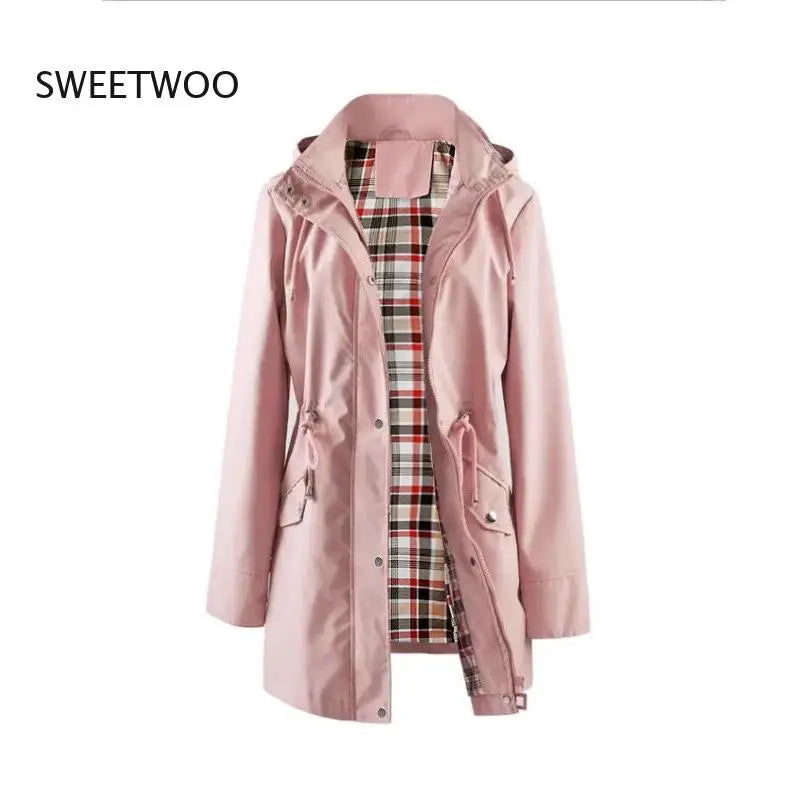 VYRENA Plaid Lined Trench Coat | Women's Water Repellent Long Jacket