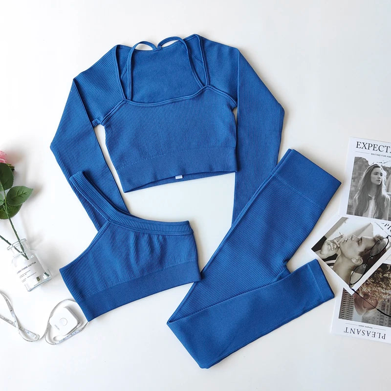 VYRENA Studio Set — Seamless Sports Bra, Crop Top & Leggings