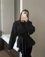 VYRENA Belted Trench Coat | Women's Lapel Button Short Jacket