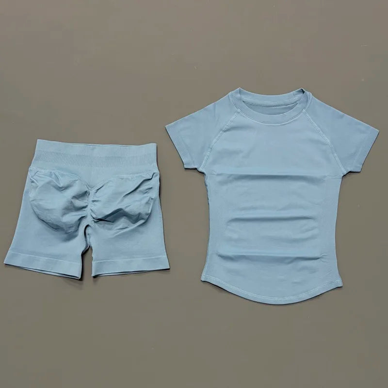 VYRENA Active Set — Short Sleeve Sports Bra & Shorts