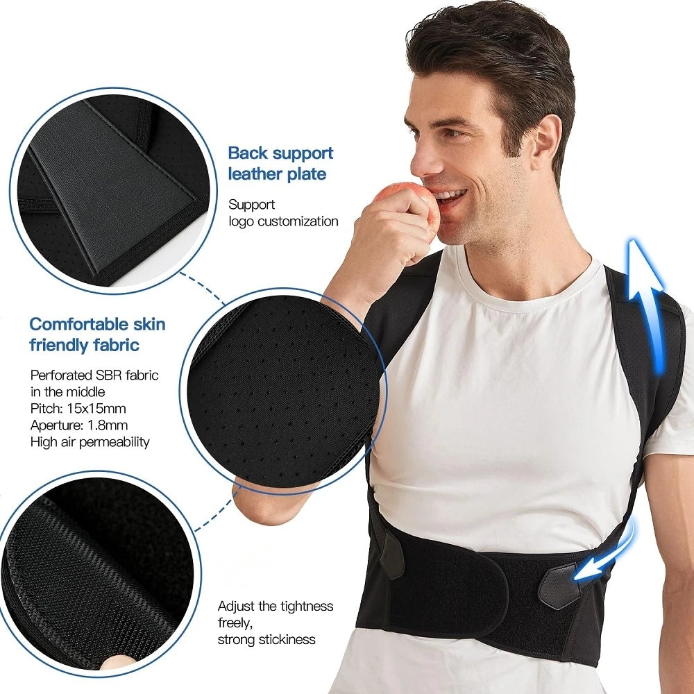 Back Brace & Posture Corrector - Adjustable Support for Upper & Lower Back