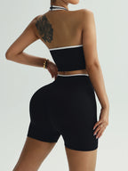 Women's Halter Gym Set - 2-Piece Patchwork Yoga Suit & High-Waist Shorts