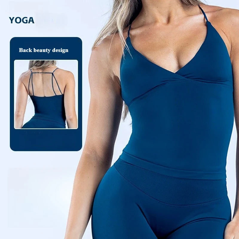 Women's Cross-Back Sports Vest - Padded Seamless Gym Camisole
