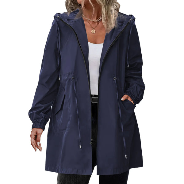 Vyrena Hooded Trench Coat Long Casual Windbreaker