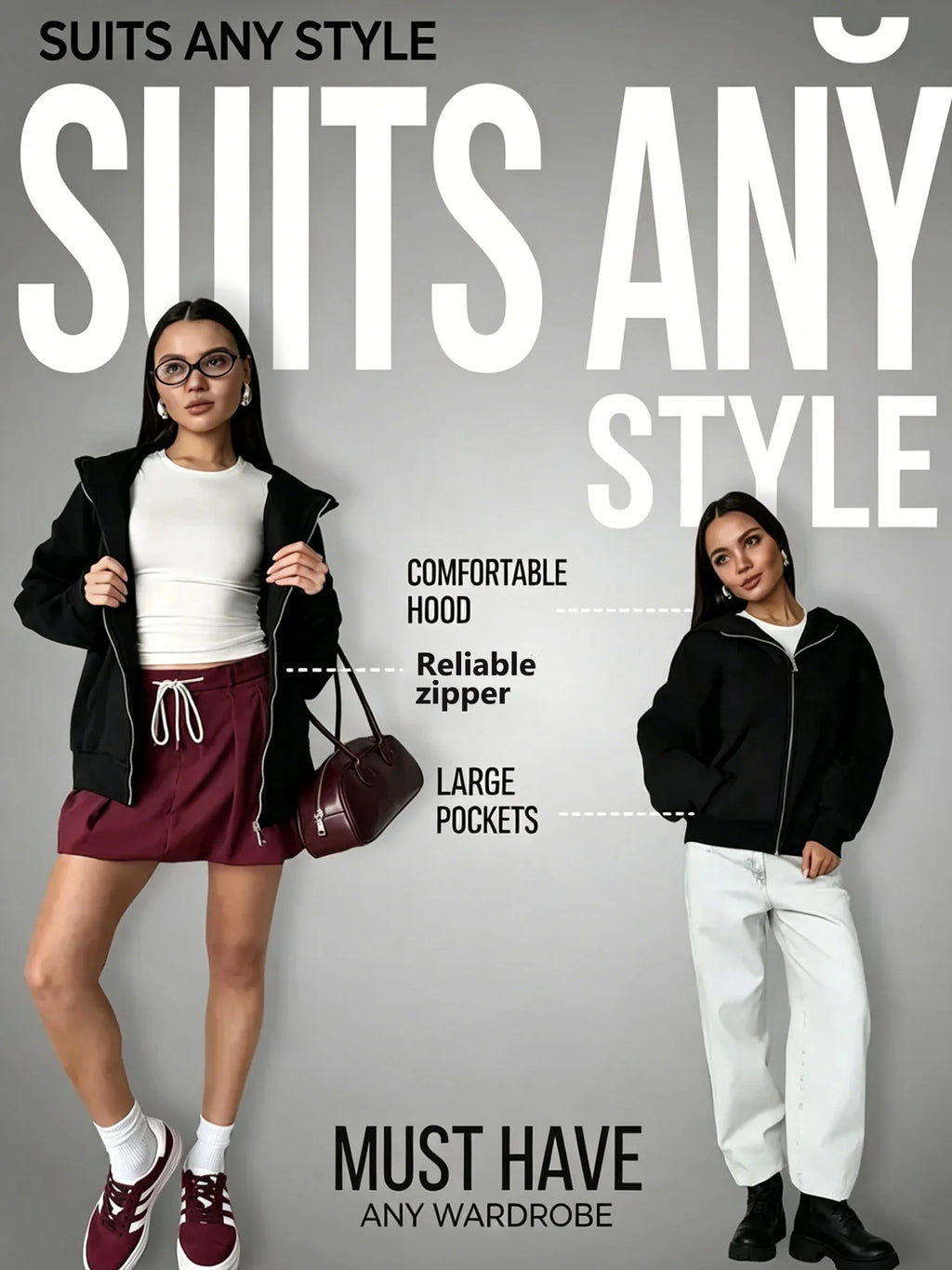 VYRENA Full Zip Hoodie | Women's Oversized Hooded Gym Jacket