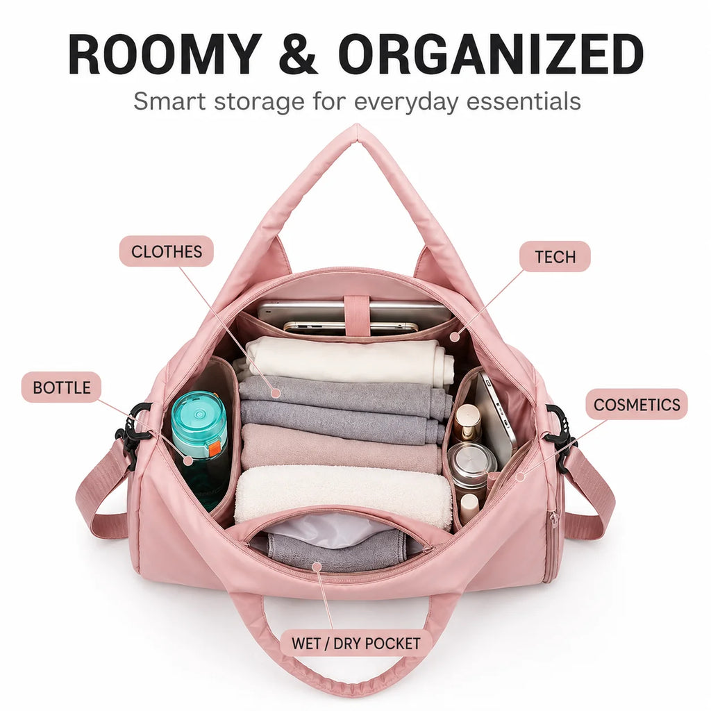 Women's Gym Bag with Shoe Compartment - Lightweight Weekender Duffel