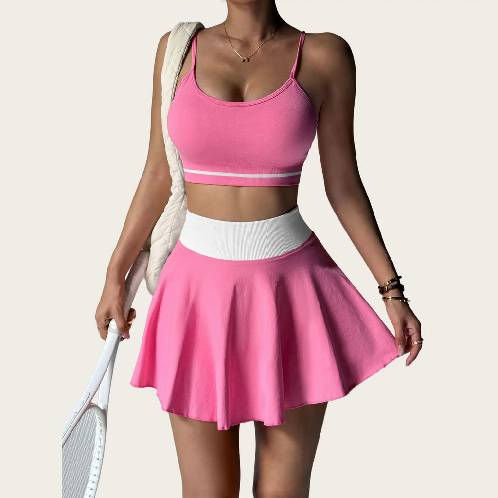 VYRENA Gym Bra & Skirt Set — 2-Piece Quick-Dry Yoga Tracksuit