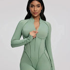 FUBEIKE Women's Jumpsuit Fashion Sexy Slim Fit Hollow Out Long Sleeve Zipper Sports Gym Workout Legging Bodysuits Activewear
