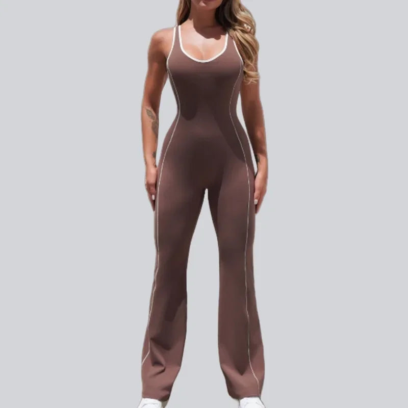 Seamless Yoga Jumpsuits for Women Beauty Backless Color-Blocked Jumpsuits Hip-Lifting Flared Naked Feel Gym Workout Bodysuits