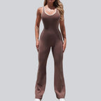 Seamless Yoga Jumpsuits for Women Beauty Backless Color-Blocked Jumpsuits Hip-Lifting Flared Naked Feel Gym Workout Bodysuits