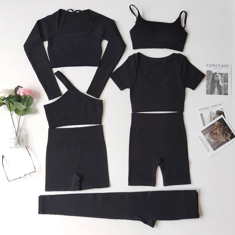 VYRENA Studio Set — Seamless Sports Bra, Crop Top & Leggings