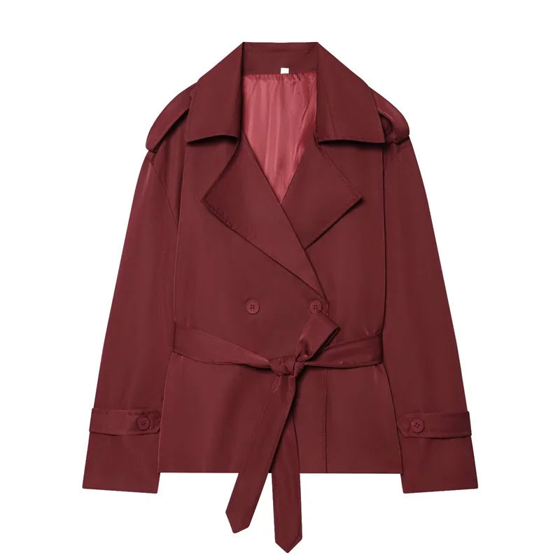VYRENA Belted Trench Coat | Women's Lapel Button Short Jacket