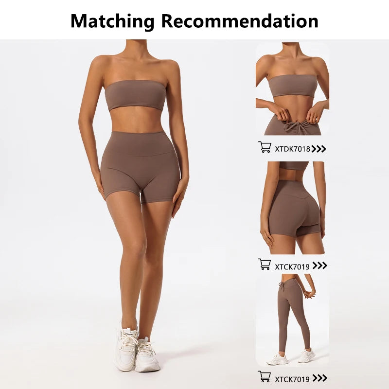 Women's 2-Piece Strapless Gym Set - Crop Top & High-Waist Shorts